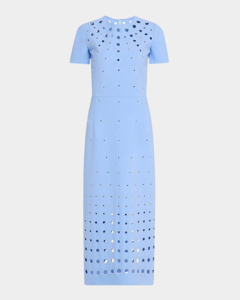 Short-Sleeve Eyelet Embroidered Midi Dress